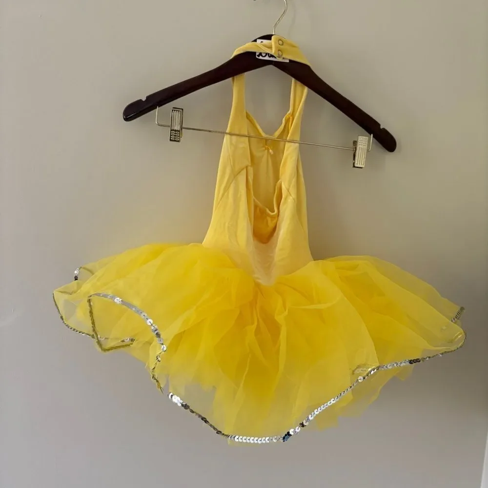 WOLFF Fording Dancewear Yellow Velvet Halter Tap Ballet Tutu Dance Costume SC